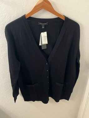 Banana Republic 100% Merino Wool Black V-Neck Button Front Long Cardigan